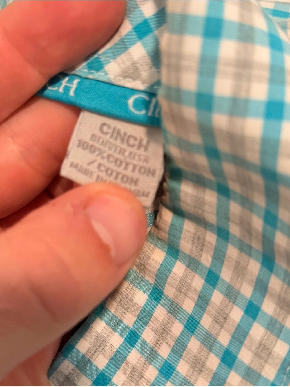 Cinch Teal and White Plaid Long-Sleeve Button-Down Shirt - Picture 3 of 3